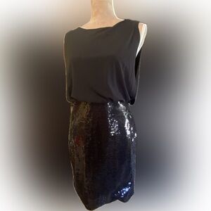 Black Sequin Cocktail Dress - Sleeveless Blouson Style
